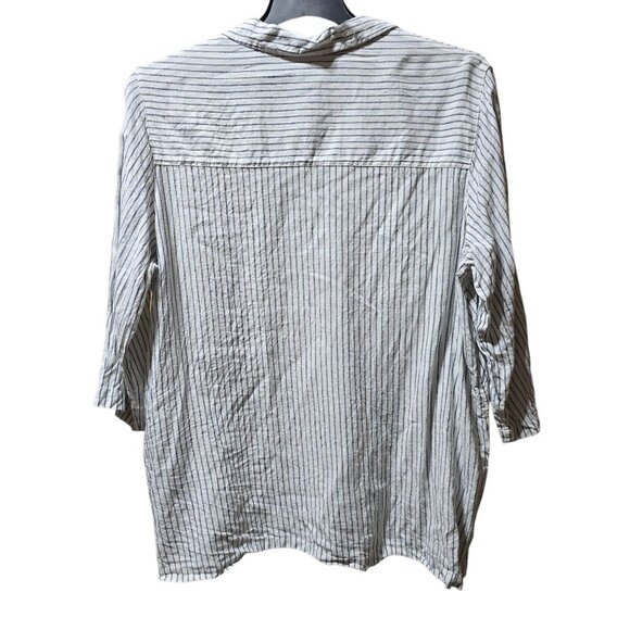 Sigrid Olsen Womens Sz 1X Striped Button Detail 3/4 Sleeve Tunic Top 100% Linen - Picture 5 of 15